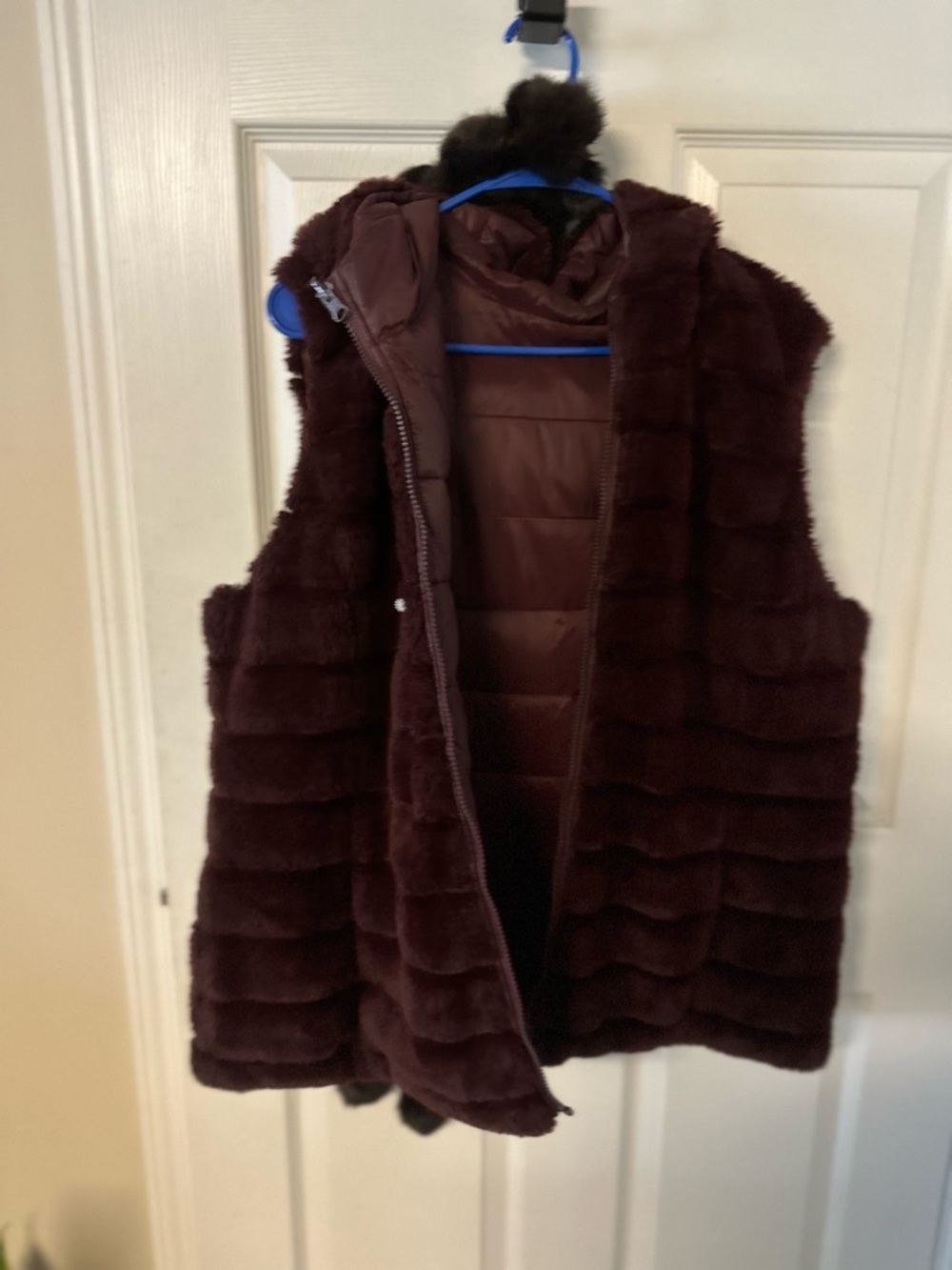 Ashley Stewart Faux Fur Puffer Vest in Burgundy